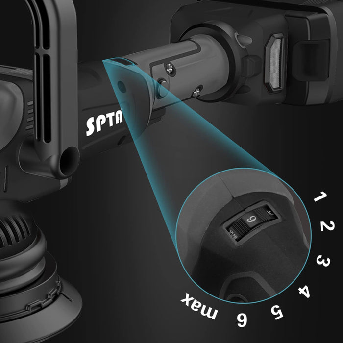 Akku Exzenter Poliermaschine, SPTA 18V Polierer Akku-Polier- Akku-Exzenterpolierer mit Variable Geschwindigkeit, mit 125mm Polierschwamm Polierteller
