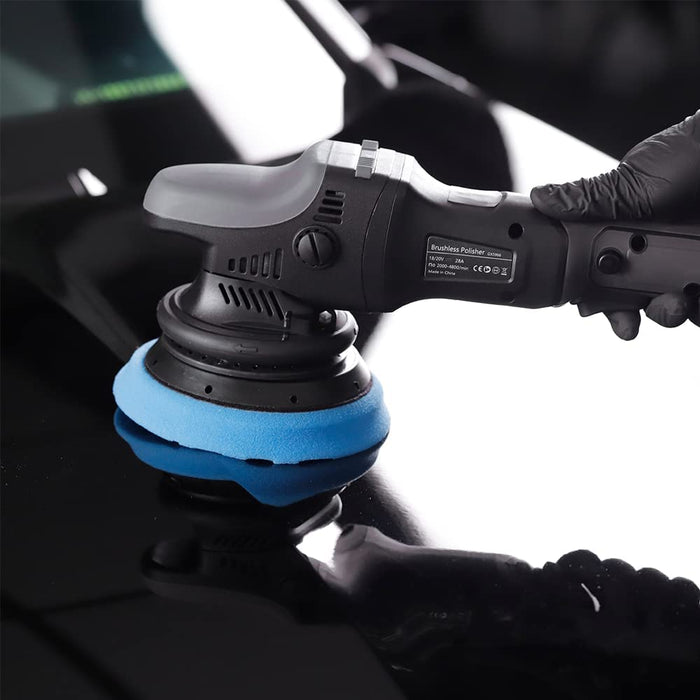 Akku Exzenter Poliermaschine, SPTA 18V Polierer Akku-Polier- Akku-Exzenterpolierer mit Variable Geschwindigkeit, mit 125mm Polierschwamm Polierteller