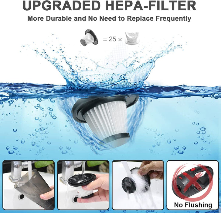 Akku Handstaubsauger, 4 in 1 Handstaubsauger 8500PA Leichter Kabellos Handstaubsauger 120W Autostaubsauger Laden mit USB mit Waschbarer Filter 