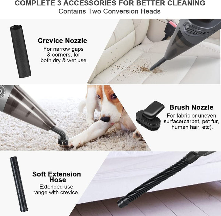 Akku Handstaubsauger, 4 in 1 Handstaubsauger 8500PA Leichter Kabellos Handstaubsauger 120W Autostaubsauger Laden mit USB mit Waschbarer Filter 