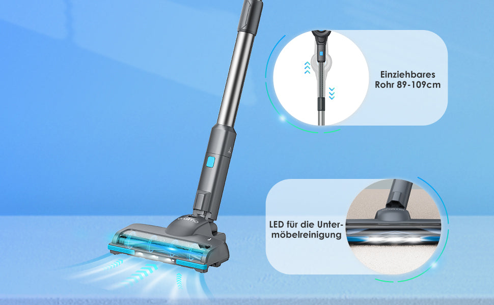 Akku Staubsauger, 6-in-1 Staubsauger Kabellos Selbststehend, 800ml Staubsauger Tierhaare mit Abnehmbarer Akku, LED Licht, Handstaubsauger 
