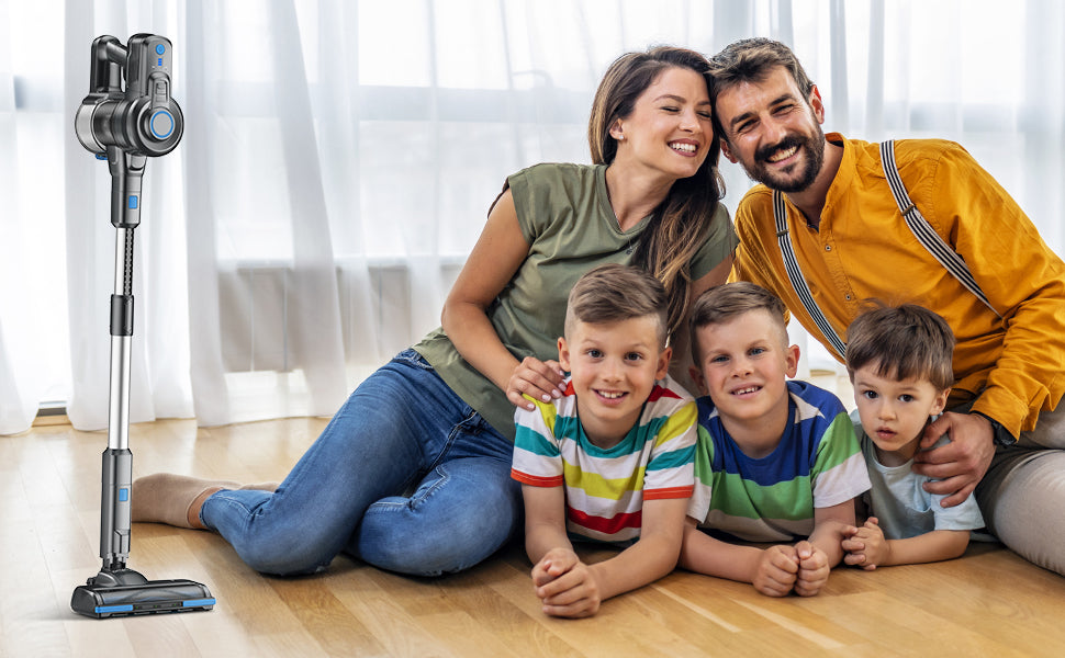 Akku Staubsauger, 6-in-1 Staubsauger Kabellos Selbststehend, 800ml Staubsauger Tierhaare mit Abnehmbarer Akku, LED Licht, Handstaubsauger 