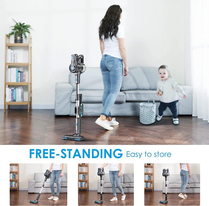 Akku Staubsauger, 6-in-1 Staubsauger Kabellos Selbststehend, 800ml Staubsauger Tierhaare mit Abnehmbarer Akku, LED Licht, Handstaubsauger 