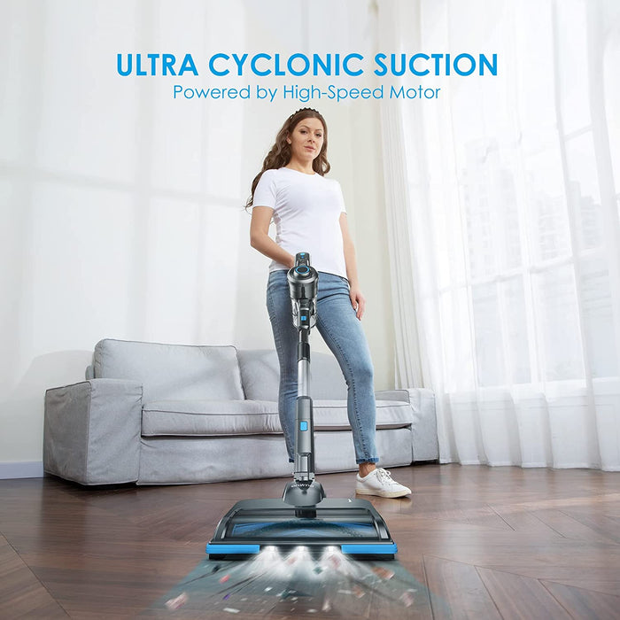 Akku Staubsauger, 6-in-1 Staubsauger Kabellos Selbststehend, 800ml Staubsauger Tierhaare mit Abnehmbarer Akku, LED Licht, Handstaubsauger 