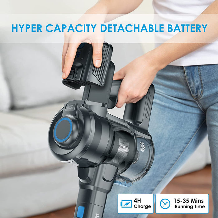 Akku Staubsauger, 6-in-1 Staubsauger Kabellos Selbststehend, 800ml Staubsauger Tierhaare mit Abnehmbarer Akku, LED Licht, Handstaubsauger 