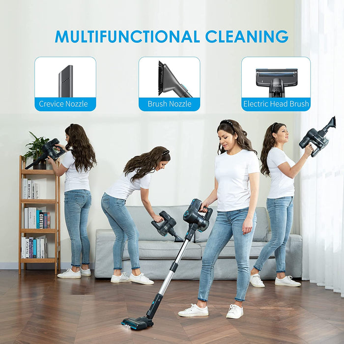 Akku Staubsauger, 6-in-1 Staubsauger Kabellos Selbststehend, 800ml Staubsauger Tierhaare mit Abnehmbarer Akku, LED Licht, Handstaubsauger 