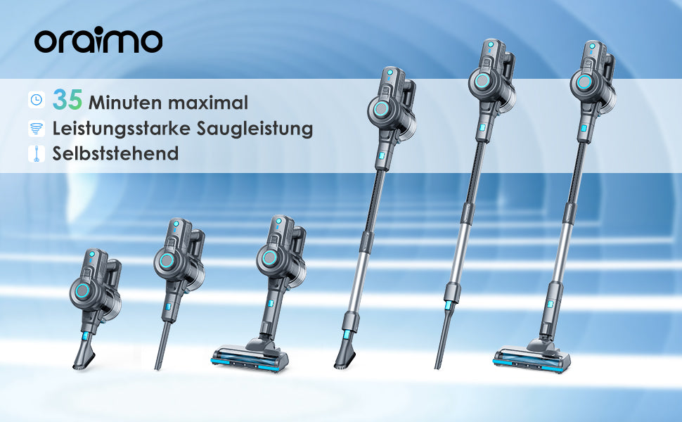 Akku Staubsauger, 6-in-1 Staubsauger Kabellos Selbststehend, 800ml Staubsauger Tierhaare mit Abnehmbarer Akku, LED Licht, Handstaubsauger 