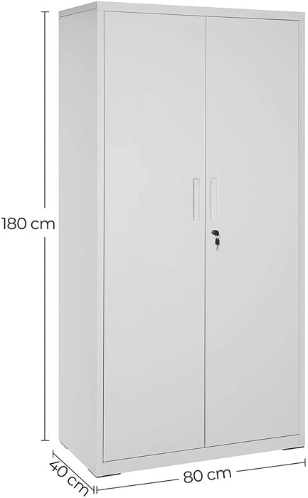 Aktenschrank, Büroschrank mit 2 Türen, Aufbewahrungsschrank aus Stahl, 5 Ebenen, für Garage, Arbeitszimmer, grau