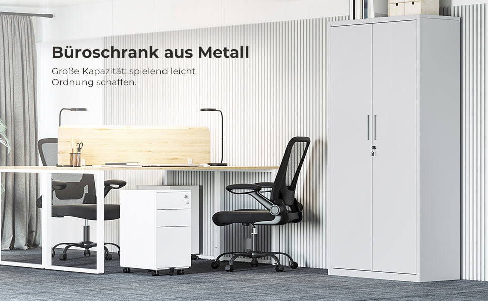 Aktenschrank, Büroschrank mit 2 Türen, Aufbewahrungsschrank aus Stahl, 5 Ebenen, für Garage, Arbeitszimmer, grau