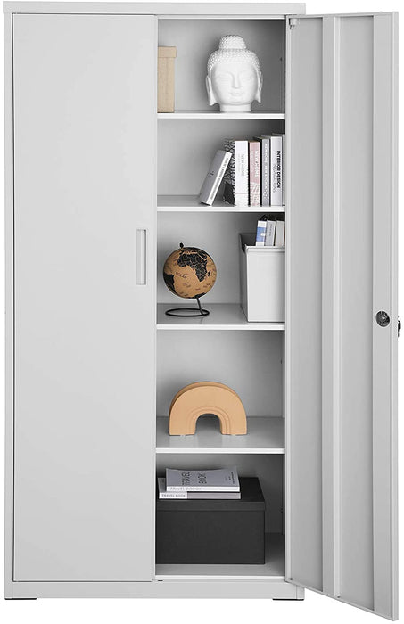 Aktenschrank, Büroschrank mit 2 Türen, Aufbewahrungsschrank aus Stahl, 5 Ebenen, für Garage, Arbeitszimmer, grau