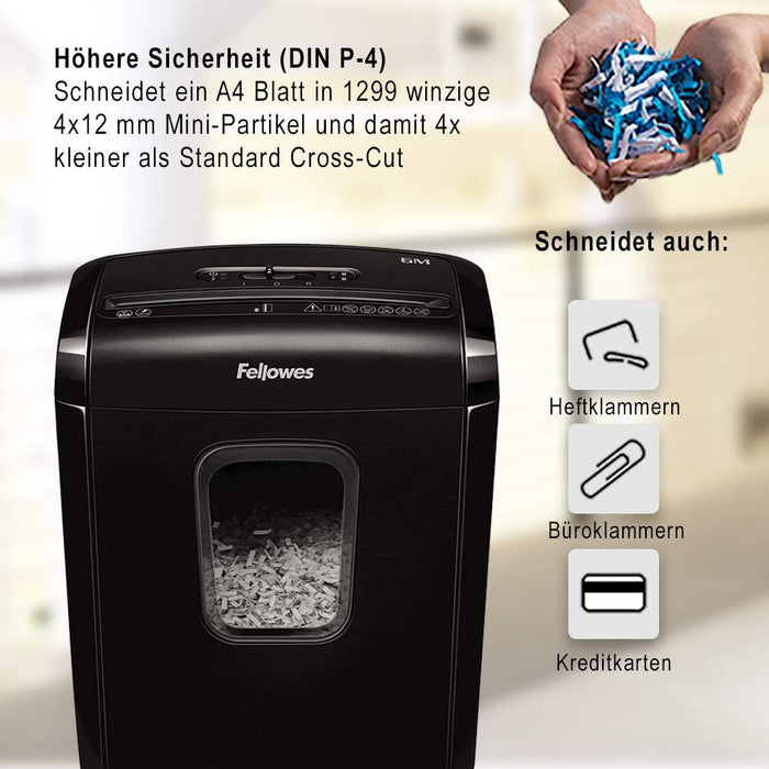 Aktenvernichter 6 Blatt (P4), Papierschredder für Zuhause und Homeoffice, Powershred 6M, Schredder mit 13L Papierkorb und Sicherheitssperre
