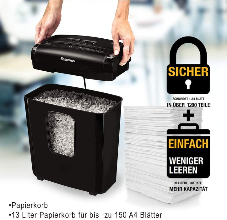 Aktenvernichter 6 Blatt (P4), Papierschredder für Zuhause und Homeoffice, Powershred 6M, Schredder mit 13L Papierkorb und Sicherheitssperre