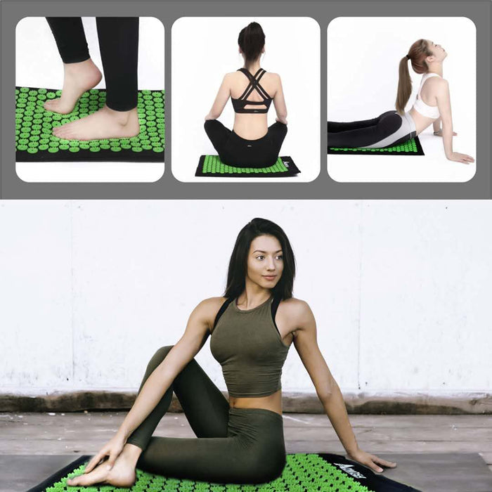 Akupressurmatte mit Kissen,Multifunktionales Massagematten-Set,2 mit Stacheln versehene Massagekugeln,Muskel Roller Stick zur Linderung Rücken/Nacken