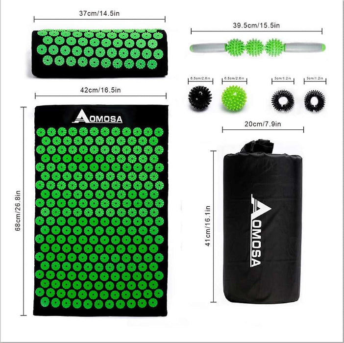 Akupressurmatte mit Kissen,Multifunktionales Massagematten-Set,2 mit Stacheln versehene Massagekugeln,Muskel Roller Stick zur Linderung Rücken/Nacken