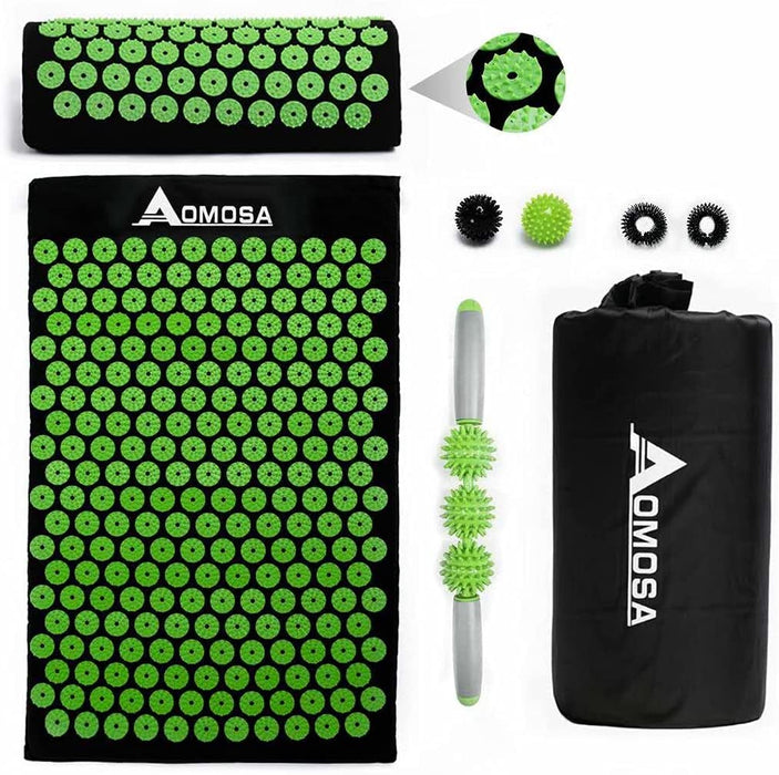 Akupressurmatte mit Kissen,Multifunktionales Massagematten-Set,2 mit Stacheln versehene Massagekugeln,Muskel Roller Stick zur Linderung Rücken/Nacken