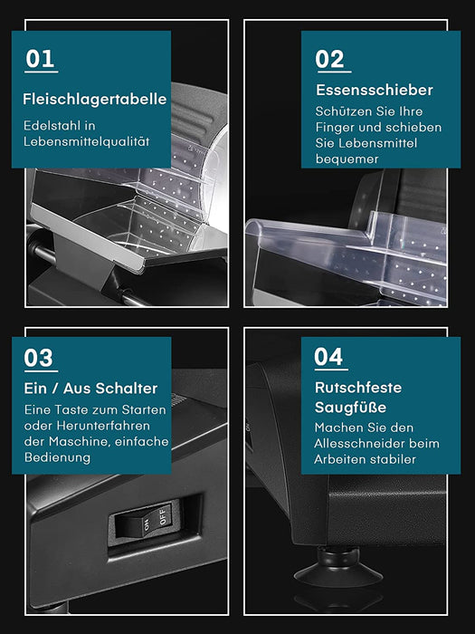 Allesschneider 200W, Brotschneidemaschine Elektrischer mit Zwei 19cm Edelstahlklingen, Wurstschneidemaschine mit Verstellbare Küchenmaschine 