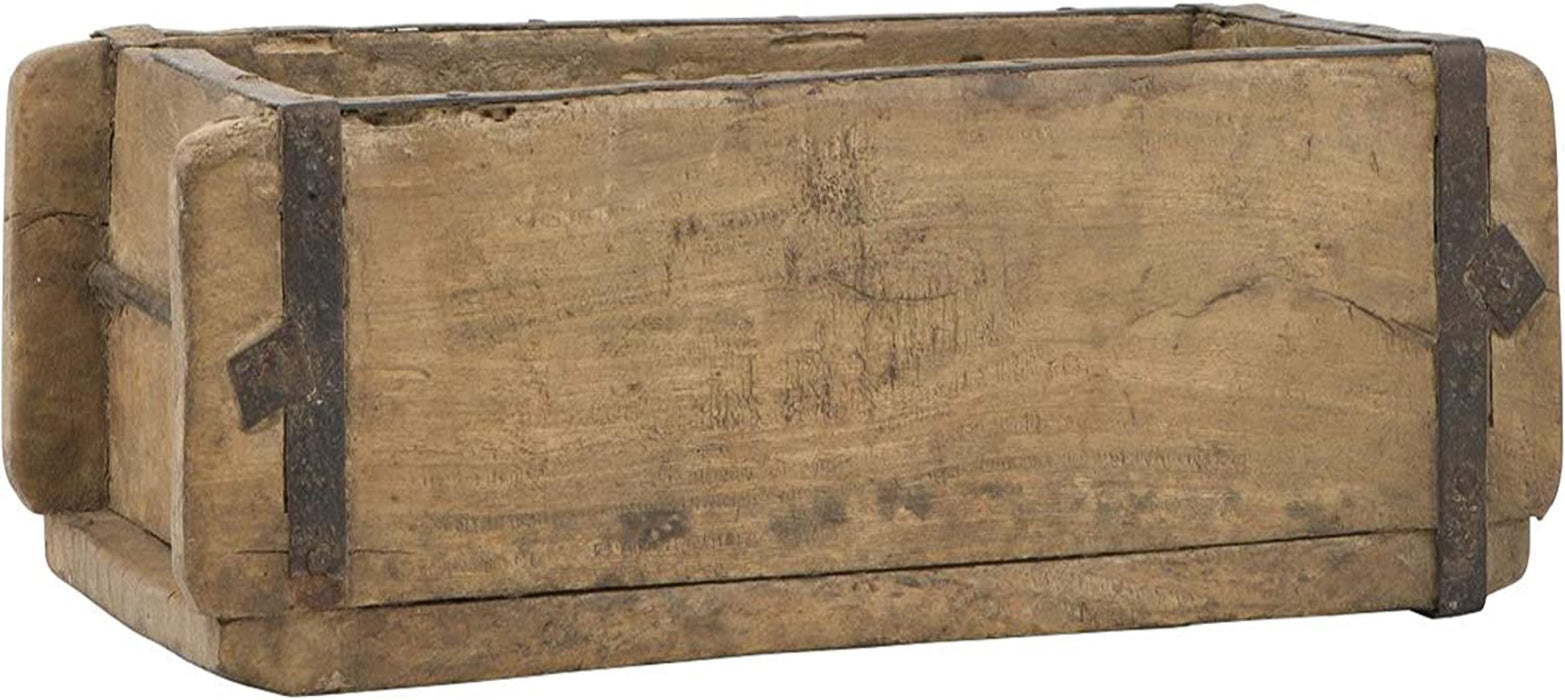 Alte Ziegelform 32x15x9,5 cm - Ein-Kammer - Vintage Holzkiste mit Metallbeschlägen - Echte, benutzte Form aus Indien aus Altholz gefertigt 
