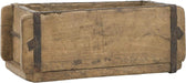 Alte Ziegelform 32x15x9,5 cm - Ein-Kammer - Vintage Holzkiste mit Metallbeschlägen - Echte, benutzte Form aus Indien aus Altholz gefertigt 