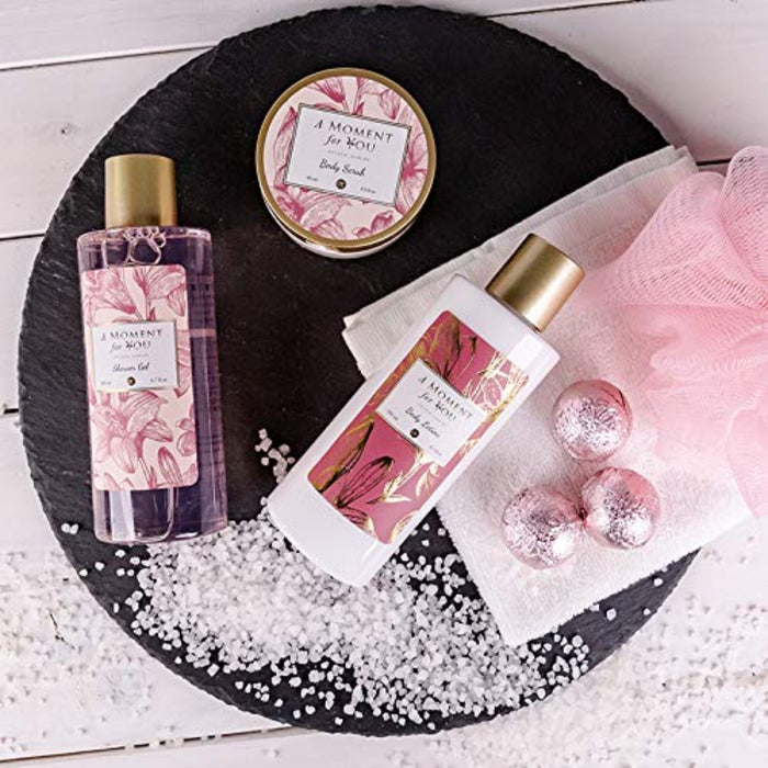 A moment for you Badeset Geschenkset in wunderschönem Glitzer Pumps 9-teiliges Luxus Beautyset Pflegeset Duschset – für ein entspanntes SPA Erlebnis