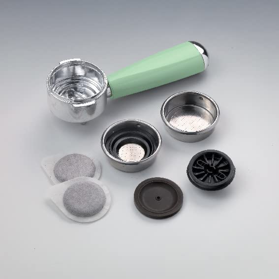 Ariete Caffè Espresso Vintage, Espressomaschine für gemahlenen Kaffee oder ESE Kapseln, Pastellgrün 