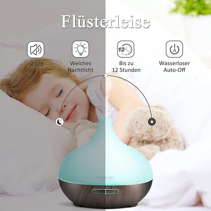 Aroma Diffuser, 300ml Ultraschall Luftbefeuchter mit 8  10ml Ätherische Öle Set, Diffuser Ätherische Öle, 14-Farben-LED, 23dB Cool Mist Raumbefeuchter