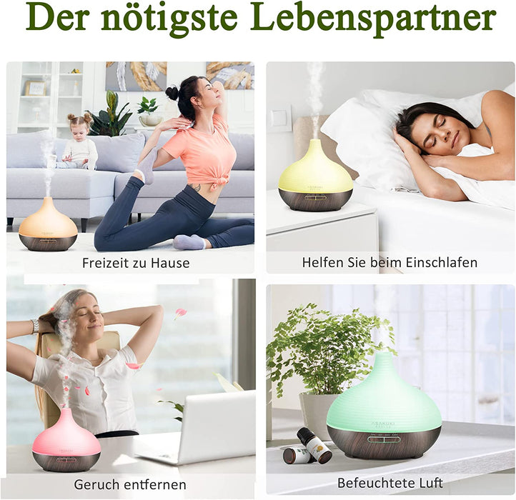 Aroma Diffuser, 300ml Ultraschall Luftbefeuchter mit 8  10ml Ätherische Öle Set, Diffuser Ätherische Öle, 14-Farben-LED, 23dB Cool Mist Raumbefeuchter