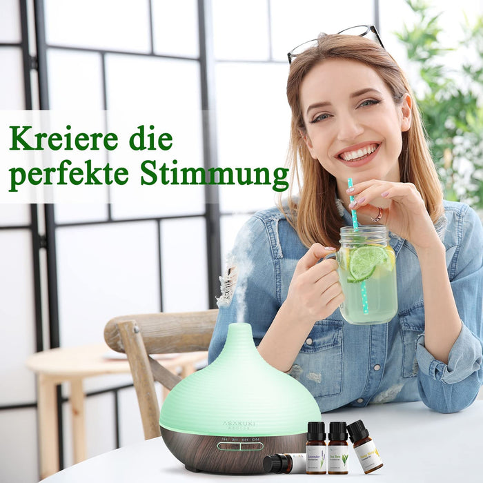 Aroma Diffuser, 300ml Ultraschall Luftbefeuchter mit 8  10ml Ätherische Öle Set, Diffuser Ätherische Öle, 14-Farben-LED, 23dB Cool Mist Raumbefeuchter