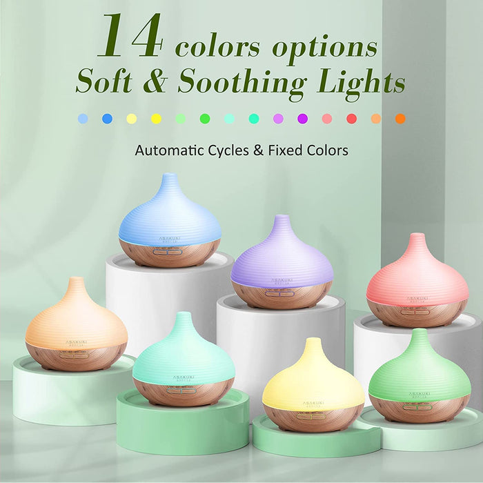 Aroma Diffuser, 300ml Ultraschall Luftbefeuchter mit 8  10ml Ätherische Öle Set, Diffuser Ätherische Öle, 14-Farben-LED, 23dB Cool Mist Raumbefeuchter