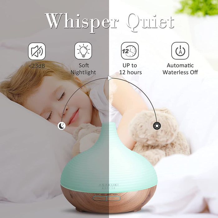 Aroma Diffuser, 300ml Ultraschall Luftbefeuchter mit 8  10ml Ätherische Öle Set, Diffuser Ätherische Öle, 14-Farben-LED, 23dB Cool Mist Raumbefeuchter