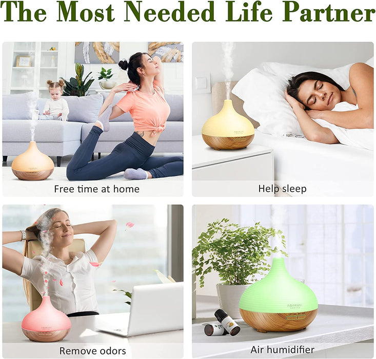 Aroma Diffuser, 300ml Ultraschall Luftbefeuchter mit 8  10ml Ätherische Öle Set, Diffuser Ätherische Öle, 14-Farben-LED, 23dB Cool Mist Raumbefeuchter