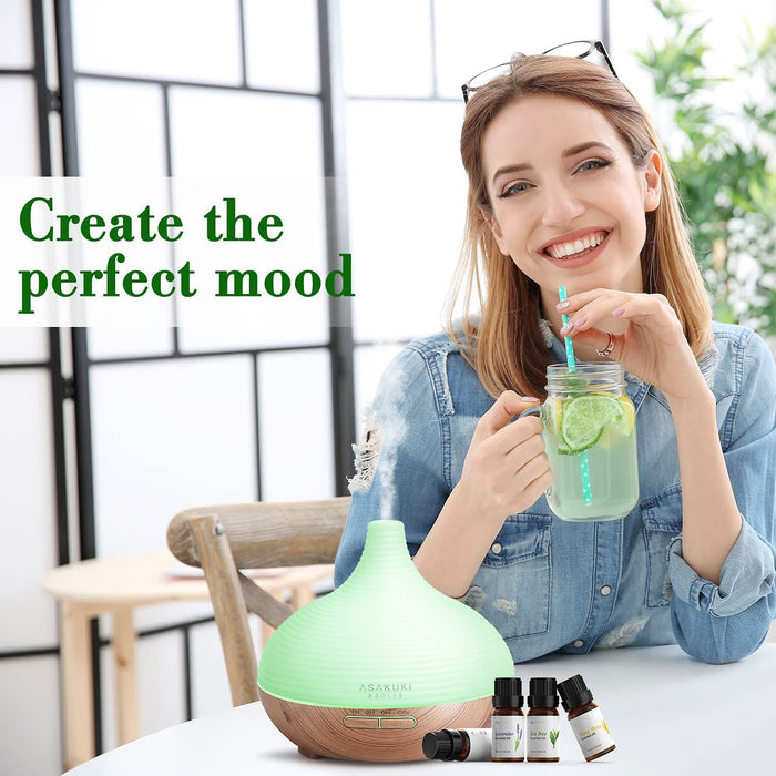 Aroma Diffuser, 300ml Ultraschall Luftbefeuchter mit 8  10ml Ätherische Öle Set, Diffuser Ätherische Öle, 14-Farben-LED, 23dB Cool Mist Raumbefeuchter