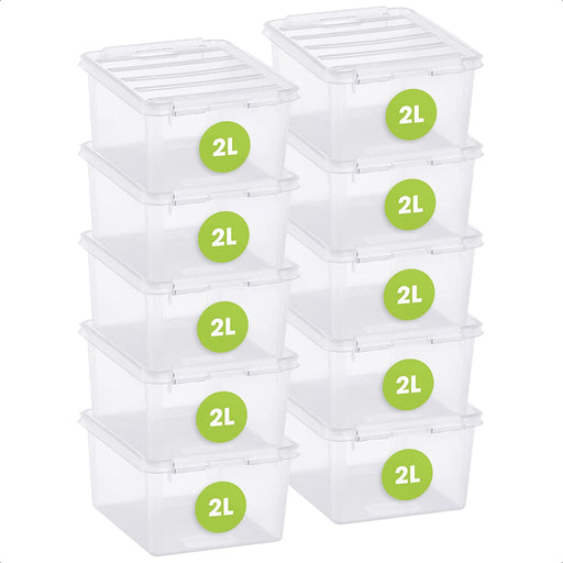 Aufbewahrungsbox mit Deckel klein 2 L – 10 transparente und stapelbare Plastik Boxen mit Clipverschluss weiß – BPA-frei und lebensmittelecht