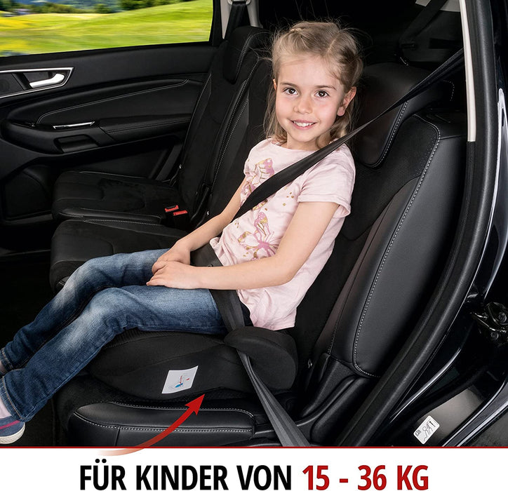 Auto-Kindersitz Lino, PKW-Kindersitzerhöhung mit Gurtführung, Sitzerhöhung-Kinder-Auto, Autositz-Kinder 38x41,5x18cm schwarz