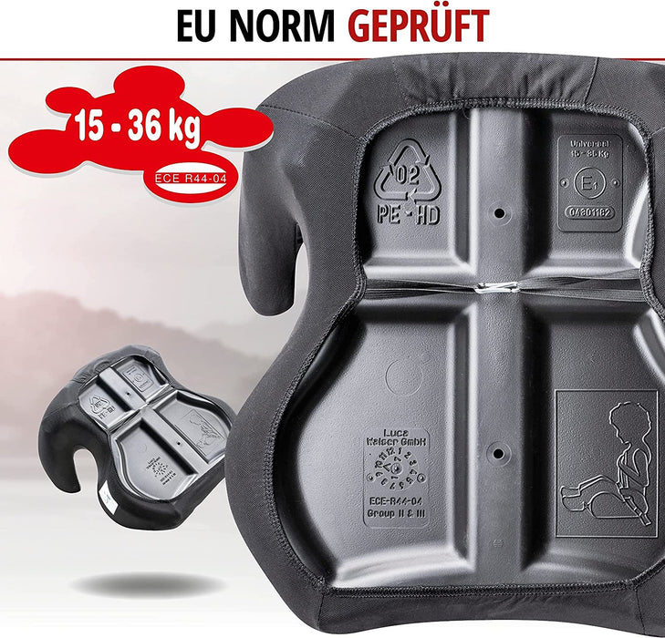 Auto-Kindersitz Lino, PKW-Kindersitzerhöhung mit Gurtführung, Sitzerhöhung-Kinder-Auto, Autositz-Kinder 38x41,5x18cm schwarz