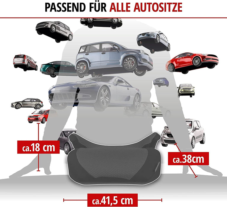 Auto-Kindersitz Lino, PKW-Kindersitzerhöhung mit Gurtführung, Sitzerhöhung-Kinder-Auto, Autositz-Kinder 38x41,5x18cm schwarz