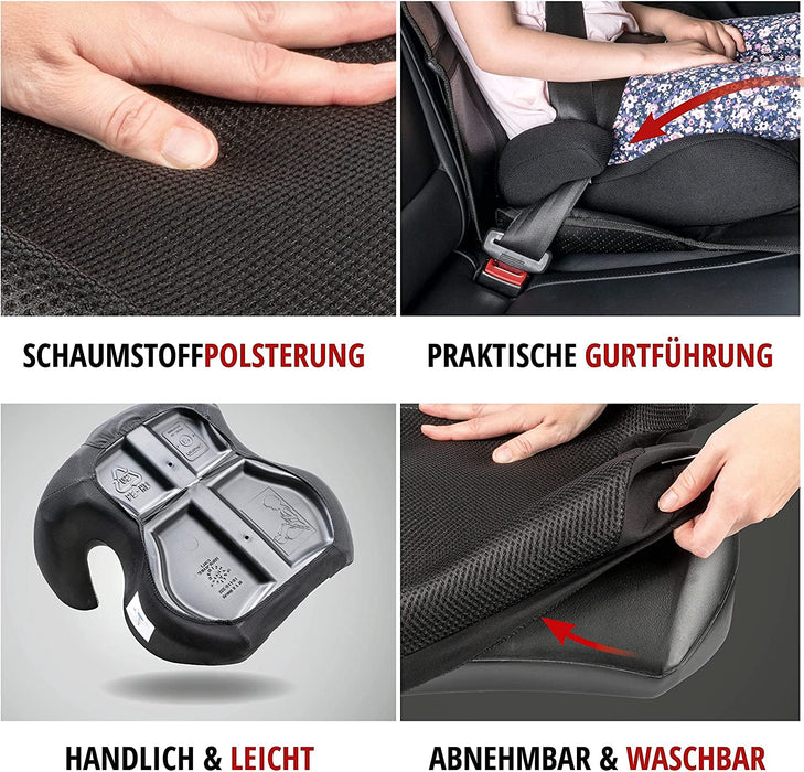 Auto-Kindersitz Lino, PKW-Kindersitzerhöhung mit Gurtführung, Sitzerhöhung-Kinder-Auto, Autositz-Kinder 38x41,5x18cm schwarz