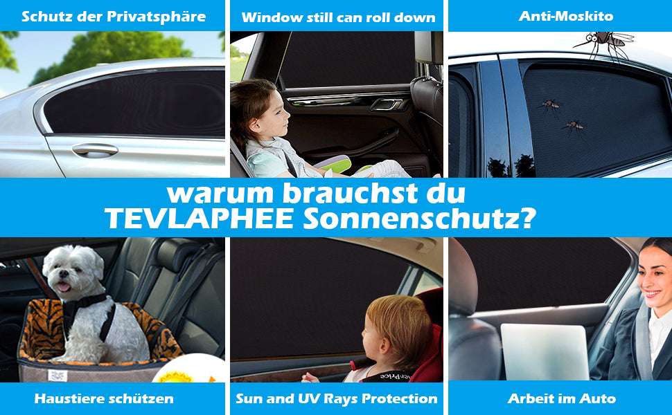 Auto Sonnenshutz Kinder, Universal Sonnenblende Auto Netz Sonnenschutz Auto Baby mit Zertifiziertem UV für Seitenfenster Meshmaterial Schützt Mitfahrer