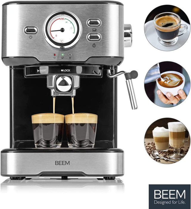 BEEM ESPRESSO-SELECT Espressomaschine im klassischen Design  Siebträgermaschine mit 15 bar und professioneller Milchschaumdüse 