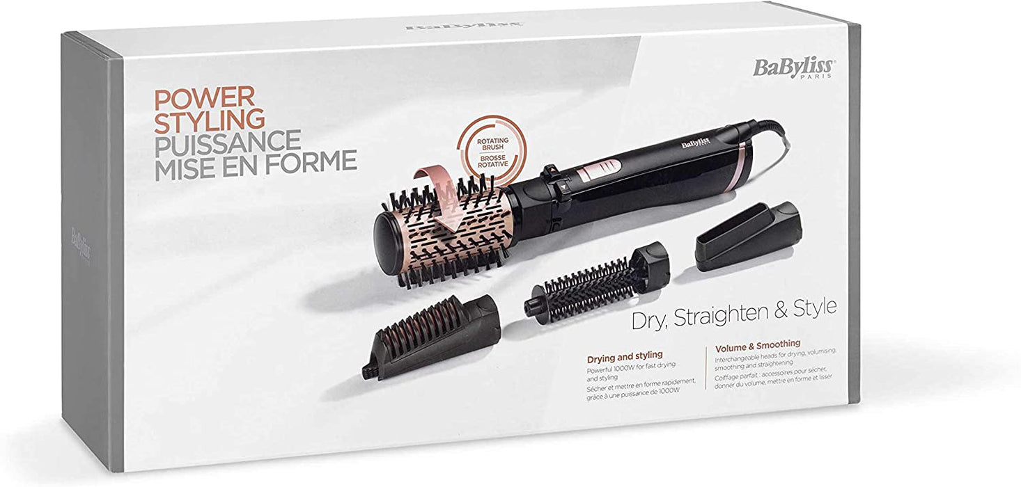 BaByliss Rotierende Warmluftbürste Set Brush & Style Ionic, 1000 Watt, 4 Aufsätze, schwarz