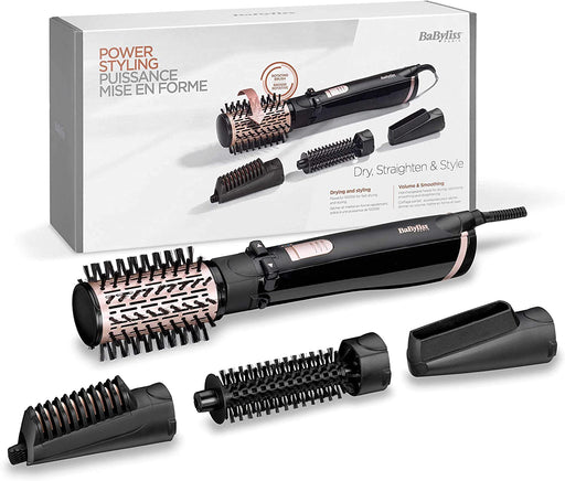 BaByliss Rotierende Warmluftbürste Set Brush & Style Ionic, 1000 Watt, 4 Aufsätze, schwarz