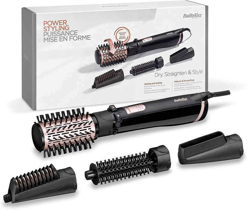 BaByliss Rotierende Warmluftbürste Set Brush & Style Ionic, 1000 Watt, 4 Aufsätze, schwarz