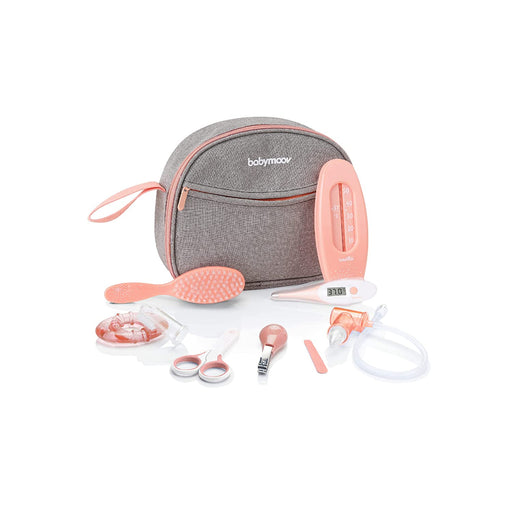 Baby-Kulturtasche - Pflege-Set, für Babys, 9-teilig, mit digitalem Fieberthermometer, Nasensauger, apricot