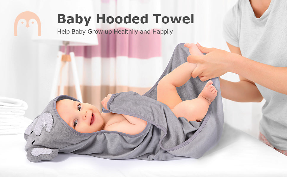 Baby Badetuch Set, 8-teiliges Babyhandtuch Set, 2X Baby Kapuzenhandtuch 76X76 cm und 6X Baby Waschlappen 24x24cm, Babyhandtuch mit Kapuze
