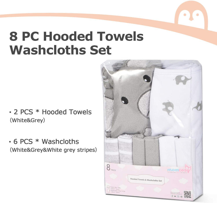 Baby Badetuch Set, 8-teiliges Babyhandtuch Set, 2X Baby Kapuzenhandtuch 76X76 cm und 6X Baby Waschlappen 24x24cm, Babyhandtuch mit Kapuze