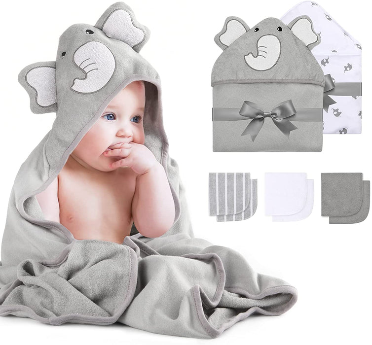 Baby Badetuch Set, 8-teiliges Babyhandtuch Set, 2X Baby Kapuzenhandtuch 76X76 cm und 6X Baby Waschlappen 24x24cm, Babyhandtuch mit Kapuze