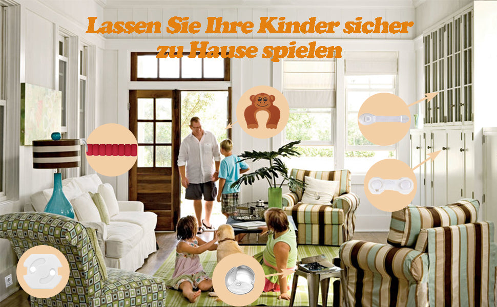 Baby Sicherheit Set Baby Kindersicherung Set mit Steckdosenschutz Eckenschutz verstellbare Schranksicherung und Türklammern Türklinkenschutz 