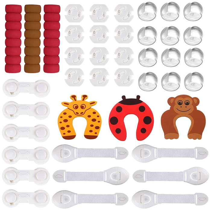 Baby Sicherheit Set Baby Kindersicherung Set mit Steckdosenschutz Eckenschutz verstellbare Schranksicherung und Türklammern Türklinkenschutz 