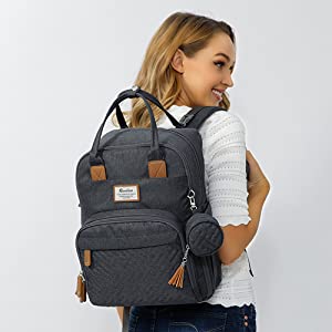 Baby Wickelrucksack Wickeltasche Rucksack mit tragbarer Wickelauflage, Schnullerhalter und Kinderwagengurten, Babytasche Multifunktional 