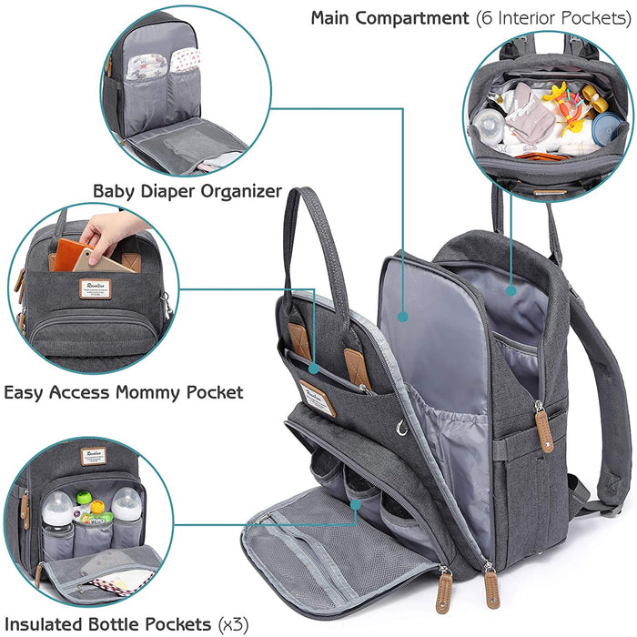 Baby Wickelrucksack Wickeltasche Rucksack mit tragbarer Wickelauflage, Schnullerhalter und Kinderwagengurten, Babytasche Multifunktional 