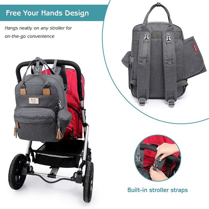 Baby Wickelrucksack Wickeltasche Rucksack mit tragbarer Wickelauflage, Schnullerhalter und Kinderwagengurten, Babytasche Multifunktional 